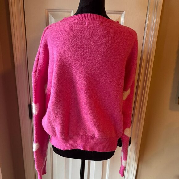 Altar'd State Hot Pink Sweater with white Hearts - Picture 4 of 5